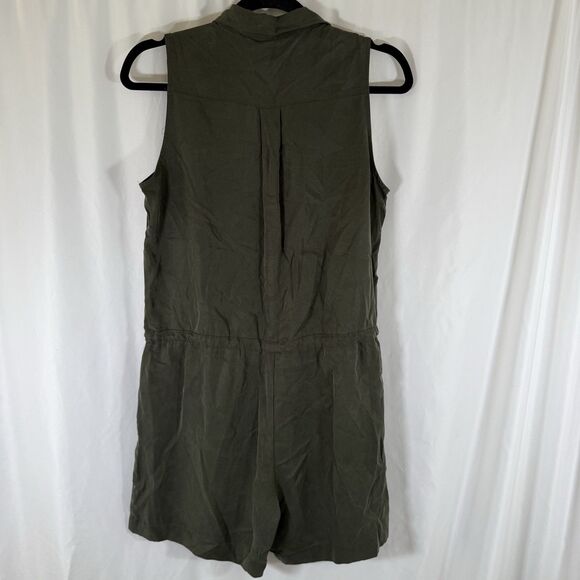 Banana Republic Romper Women's 4 Green Button Up Sleeveless Collared Pockets Tie - Picture 8 of 10